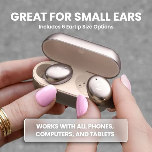 Tempo 30 Wireless Earbuds for Small Ears with Premium Sound, Comfortable Bluetooth Ear Buds for Women and Men, Gold Earphones for Small Ear Canals with Mic, IPX7 Sweatproof, Long Battery, Loud Bass - 2