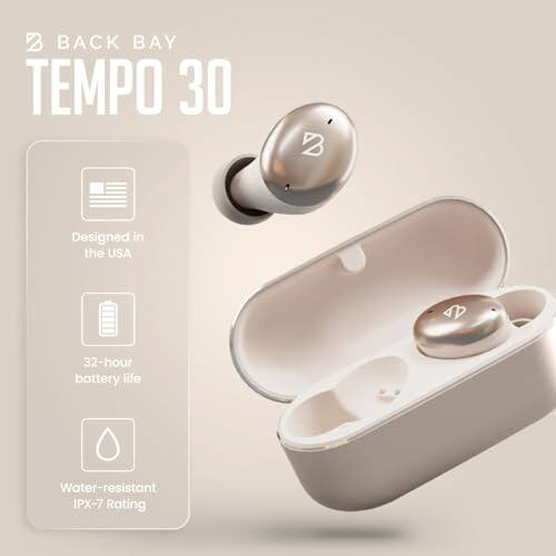 Tempo 30 Wireless Earbuds for Small Ears with Premium Sound, Comfortable Bluetooth Ear Buds for Women and Men, Gold Earphones for Small Ear Canals with Mic, IPX7 Sweatproof, Long Battery, Loud Bass - 6