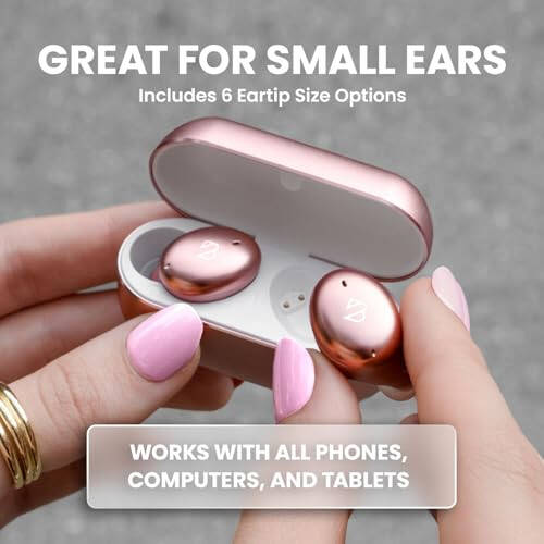 Tempo 30 Wireless Earbuds for Small Ears with Premium Sound, Comfortable Bluetooth Ear Buds for Women and Men, Rose Gold Pink Earphones for Small Ear Canals with Mic, Sweatproof, Long Battery, Bass - 1