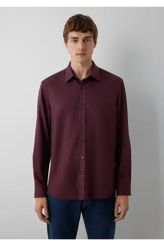 (TENCEL™) Lyocell Bordo Gömlek Regular Fit / Normal Kesim 0210818-70222 - Bordo - 3