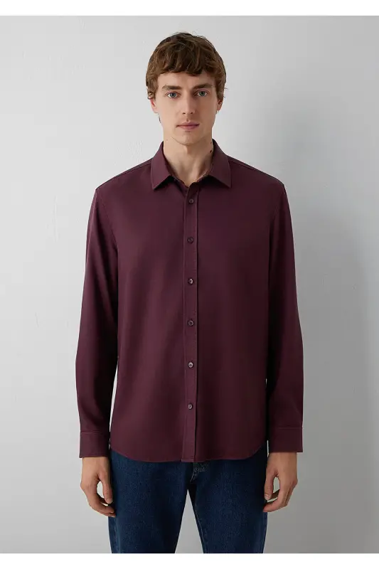 (TENCEL™) Lyocell Bordo Gömlek Regular Fit / Normal Kesim 0210818-70222 - Bordo - 3