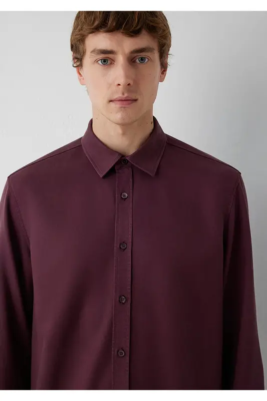 (TENCEL™) Lyocell Bordo Gömlek Regular Fit / Normal Kesim 0210818-70222 - Bordo - 6