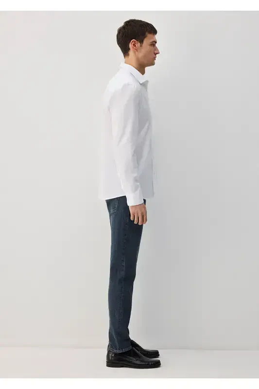 Tencel TM Oq Ko'ylak Slim Fit / Tor Bichim 021157 - 5