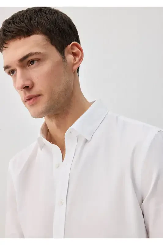 Tencel TM Oq Ko'ylak Slim Fit / Tor Bichim 021157 - 6