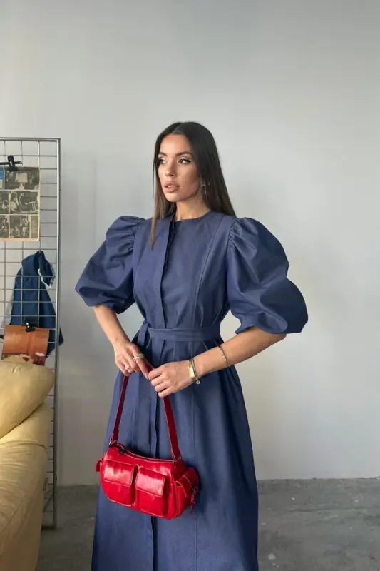 TENCEL WATERMELON SLEEVE DRESS - Indigo - 2