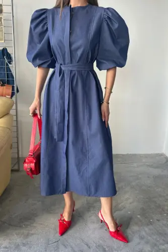 TENCEL WATERMELON SLEEVE DRESS - Indigo - 3