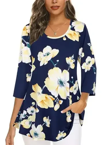 Tencole 3/4 Sleeve Shirts for Women Dressy Tunic Tops Casual Wear with Floral - MODAZONE