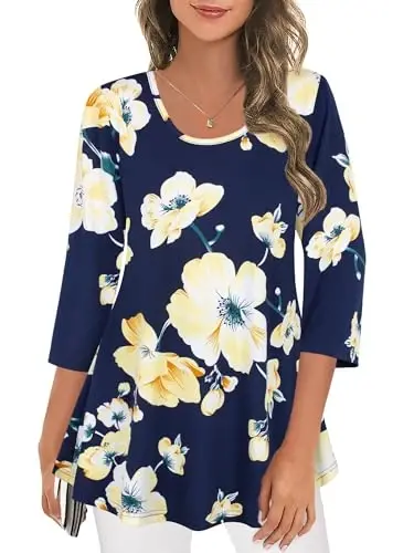 Tencole 3/4 Sleeve Shirts for Women Dressy Tunic Tops Casual Wear with Floral - 2