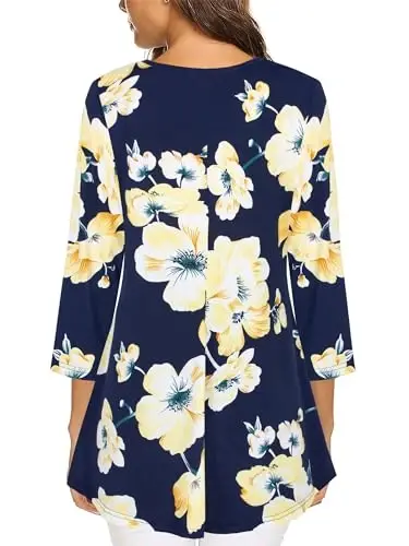 Tencole 3/4 Sleeve Shirts for Women Dressy Tunic Tops Casual Wear with Floral - 3