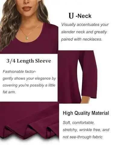 Tencole 3/4 Sleeve Shirts for Women Dressy Tunic Tops Casual Wear with Floral - 4