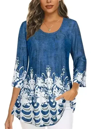 Tencole 3/4 Sleeve Shirts for Women Dressy Tunic Tops Casual Wear with Floral 