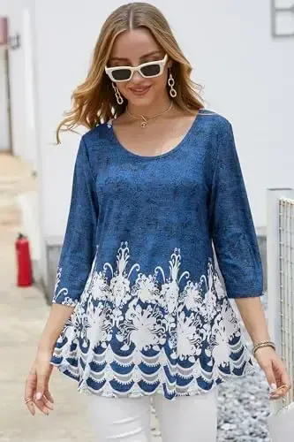 Tencole 3/4 Sleeve Shirts for Women Dressy Tunic Tops Casual Wear with Floral - 3