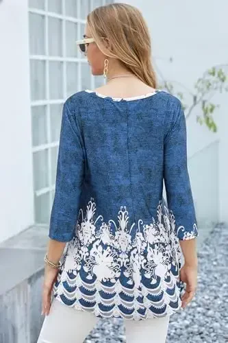 Tencole 3/4 Sleeve Shirts for Women Dressy Tunic Tops Casual Wear with Floral - 4