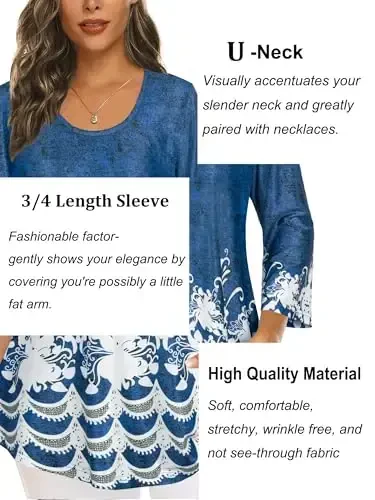 Tencole 3/4 Sleeve Shirts for Women Dressy Tunic Tops Casual Wear with Floral - 5