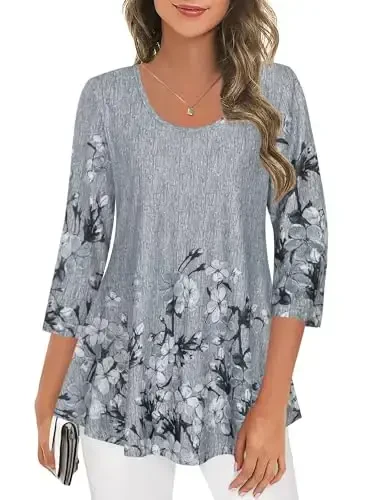 Tencole 3/4 Sleeve Shirts for Women Dressy Tunic Tops Casual Wear with Floral - 2