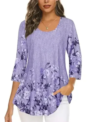 Tencole 3/4 Sleeve Shirts for Women Dressy Tunic Tops Casual Wear with Floral - 1