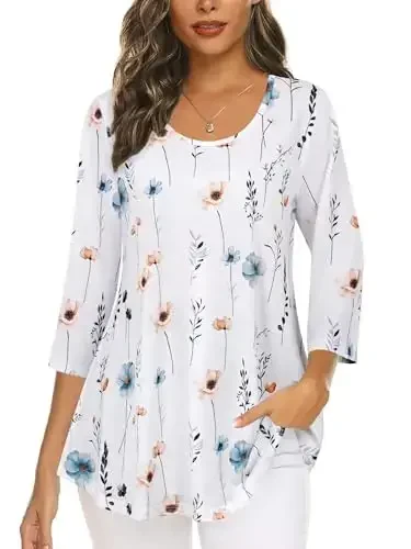 Tencole 3/4 Sleeve Shirts for Women Dressy Tunic Tops Casual Wear with Floral - 1