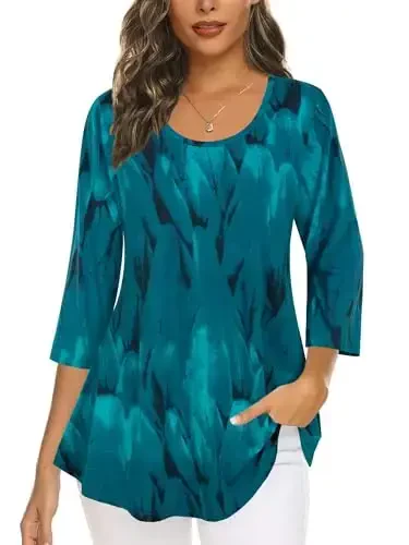 Tencole 3/4 Sleeve Shirts for Women Dressy Tunic Tops Casual Wear with Floral - 1