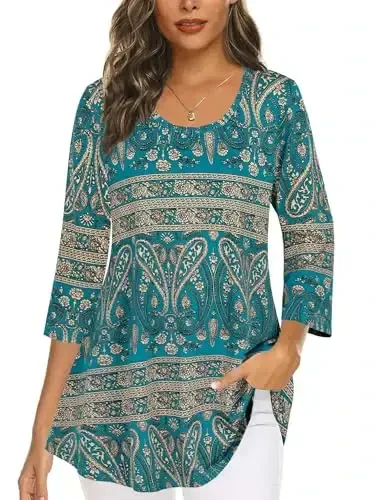 Tencole 3/4 Sleeve Shirts for Women Dressy Tunic Tops Casual Wear with Floral - 1