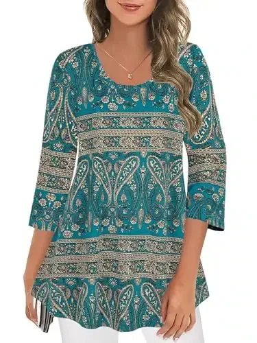Tencole 3/4 Sleeve Shirts for Women Dressy Tunic Tops Casual Wear with Floral - TENCOLE (1)