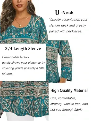 Tencole 3/4 Sleeve Shirts for Women Dressy Tunic Tops Casual Wear with Floral - 4