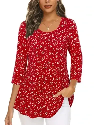 Tencole 3/4 Sleeve Shirts for Women Dressy Tunic Tops Casual Wear with Floral - 1