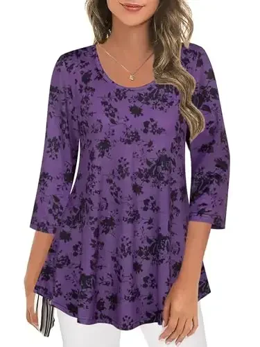 Tencole 3/4 Sleeve Shirts for Women Dressy Tunic Tops Casual Wear with Floral - TENCOLE (1)