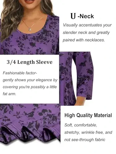 Tencole 3/4 Sleeve Shirts for Women Dressy Tunic Tops Casual Wear with Floral - 4