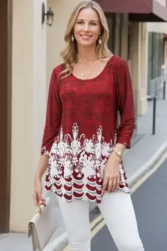 Tencole 3/4 Sleeve Shirts for Women Dressy Tunic Tops Casual Wear with Floral - 3