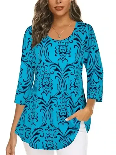 Tencole 3/4 Sleeve Shirts for Women Dressy Tunic Tops Casual Wear with Floral - TENCOLE