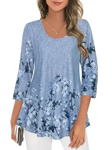 Tencole 3/4 Sleeve Shirts for Women Dressy Tunic Tops Casual Wear with Floral - TENCOLE (1)