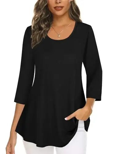 Tencole Womens 3/4 Sleeve Tunic Tops Business Casual Dressy Flowy Loose Fit | Lightweight fabric skims tummy, pairs with leggings or jeans, Wrinkle-free, easy care for office, church, travel, vacation - Tencole