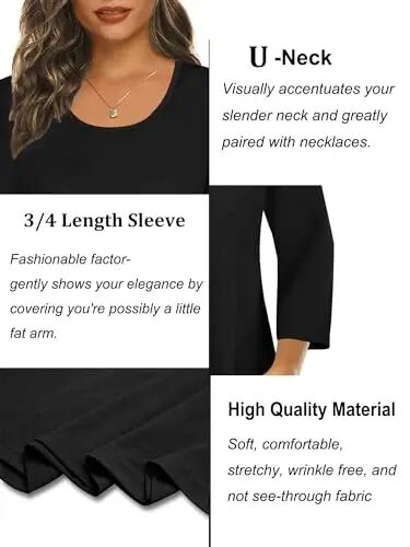 Tencole Womens 3/4 Sleeve Tunic Tops Business Casual Dressy Flowy Loose Fit | Lightweight fabric skims tummy, pairs with leggings or jeans, Wrinkle-free, easy care for office, church, travel, vacation - 6
