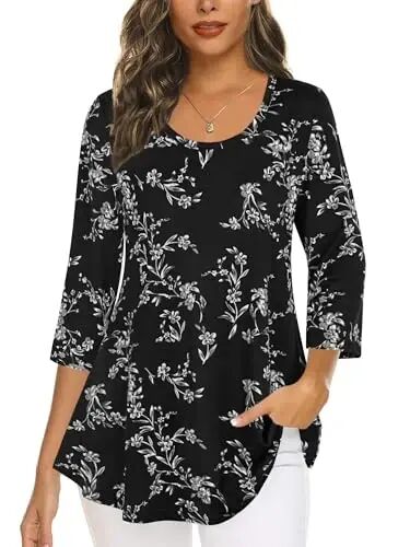 Tencole Womens 3/4 Sleeve Tunic Tops Business Casual Dressy Flowy Loose Fit | Lightweight fabric skims tummy, pairs with leggings or jeans, Wrinkle-free, easy care for office, church, travel, vacation - 1