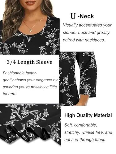 Tencole Womens 3/4 Sleeve Tunic Tops Business Casual Dressy Flowy Loose Fit | Lightweight fabric skims tummy, pairs with leggings or jeans, Wrinkle-free, easy care for office, church, travel, vacation - 6