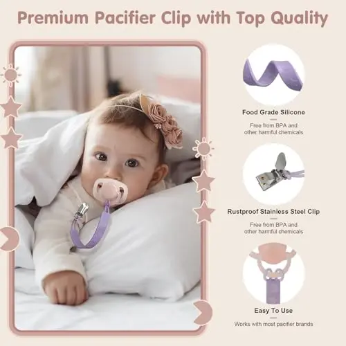 Tender Babe Silicone Pacifier Clip Holder for Baby Girls and Boys, Pack of 6 Soft Flexible Paci Binky Clips with One Piece Design - TENDER (1)