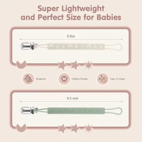 Tender Babe Silicone Pacifier Clip Holder for Baby Girls and Boys, Pack of 6 Soft Flexible Paci Binky Clips with One Piece Design - 4