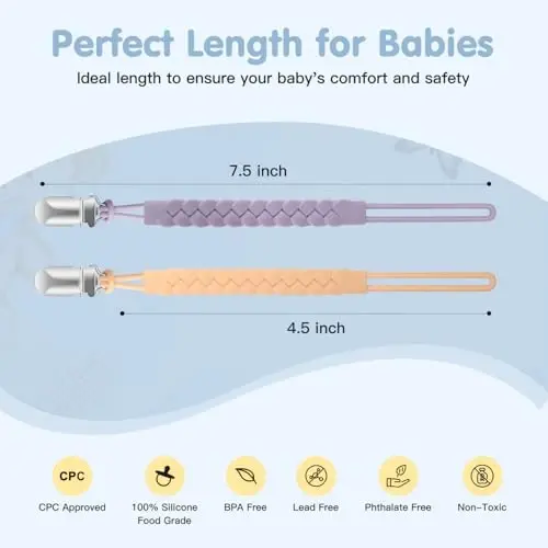 Tender Babe Silikon Emzik Askıları, Erkek ve Kız Bebekler İçin, Örgü İp Esnek Tasarım, Diş Çıkarma Rahatlaması İçin Emzik Tutucular ve Bebek İhtiyaçları, Yenidoğanlar İçin Güvenli (6'lı Paket) - 4