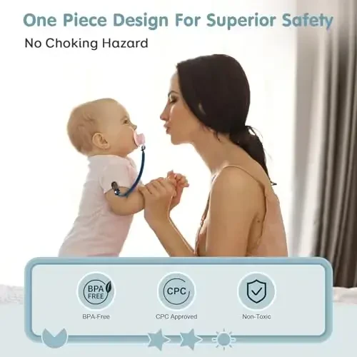 TenderBabe Silicone Emzik Klipsi Tutqichi Qizlar va O'g'il bolalar uchun, 6 dona Yumshoq Egiluvchan Emzik Binky Klipsi Bir Qismli Dizayn bilan - 3