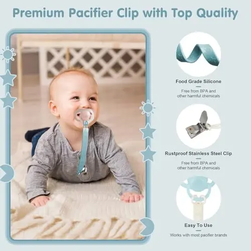 TenderBabe Silicone Pacifier Clip Holder for Baby Girls and Boys, Pack of 6 Soft Flexible Paci Binky Clips with One Piece Design - 2