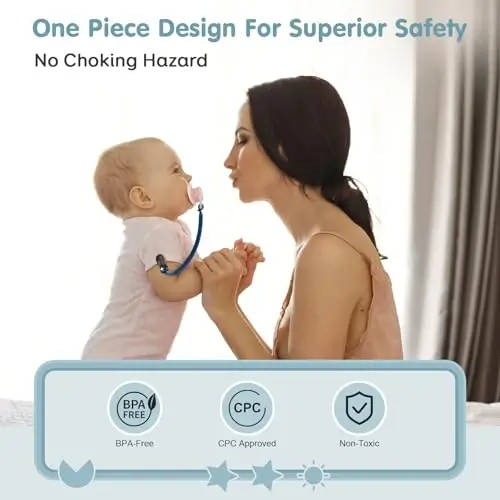 TenderBabe Silicone Pacifier Clip Holder for Baby Girls and Boys, Pack of 6 Soft Flexible Paci Binky Clips with One Piece Design - 3