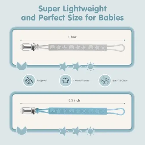 TenderBabe Silicone Pacifier Clip Holder for Baby Girls and Boys, Pack of 6 Soft Flexible Paci Binky Clips with One Piece Design - 4