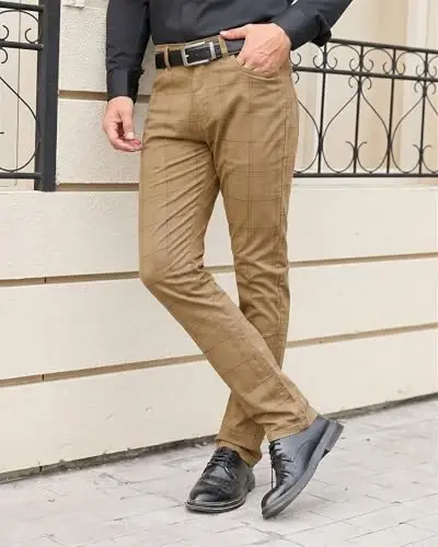 TENGINE Erkaklar uchun katakli shimlar, Erkaklar uchun tor cho'ziluvchan ingichka bichimli Chinos Golf biznes liboslari kundalik shimlar - 1