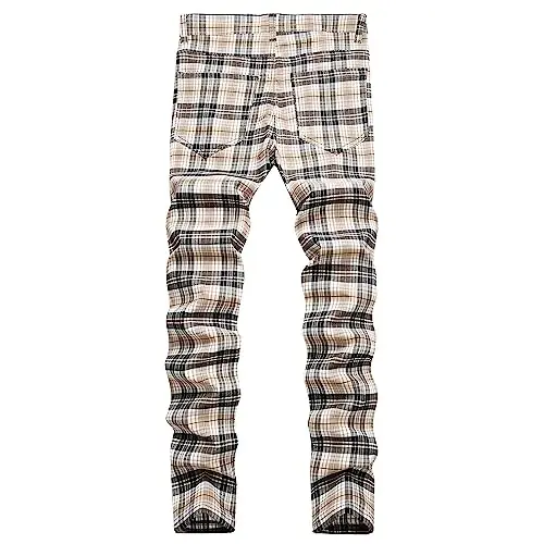 TENGINE Plaid Pants for Men, Mens Skinny Stretch Slim fit Chinos Golf Business Dress Casual Pants - TENGINE (1)