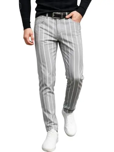 TENGINE Erkek Ekose Pantolon, Erkek Dar Kesim Esnek Slim Fit Chino Golf İş Elbisesi Günlük Pantolon 