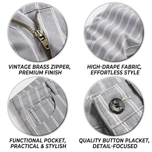 TENGINE Erkek Ekose Pantolon, Erkek Dar Kesim Esnek Slim Fit Chino Golf İş Elbisesi Günlük Pantolon - 4