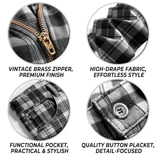 TENGINE Erkek Ekose Pantolon, Erkek Dar Kesim Esnek Slim Fit Chinos Golf İş Elbisesi Günlük Pantolon - 4