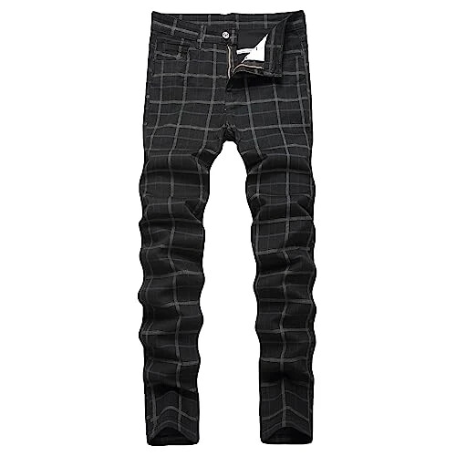 TENGINE Plaid Pants for Men, Mens Skinny Stretch Slim fit Chinos Golf Business Dress Casual Pants - MODAZONE