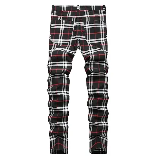 TENGINE Plaid Pants for Men, Mens Skinny Stretch Slim fit Chinos Golf Business Dress Casual Pants - TENGINE (1)