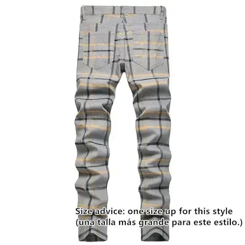 TENGINE Plaid Pants for Men, Mens Skinny Stretch Slim fit Chinos Golf Business Dress Casual Pants - TENGINE (1)